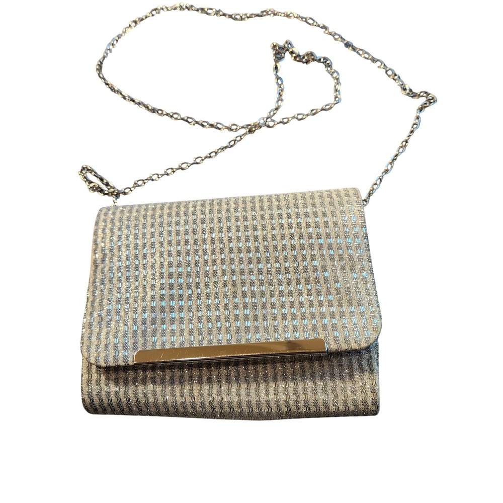 Blush Evening Bag Womens Silver Glitter Clutch Purse Chain Strap Formal Wedding